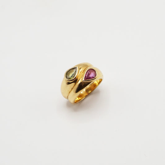 Double tourmalines gold ring