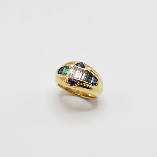 Diamonds, emeralds and sapphires gold ring